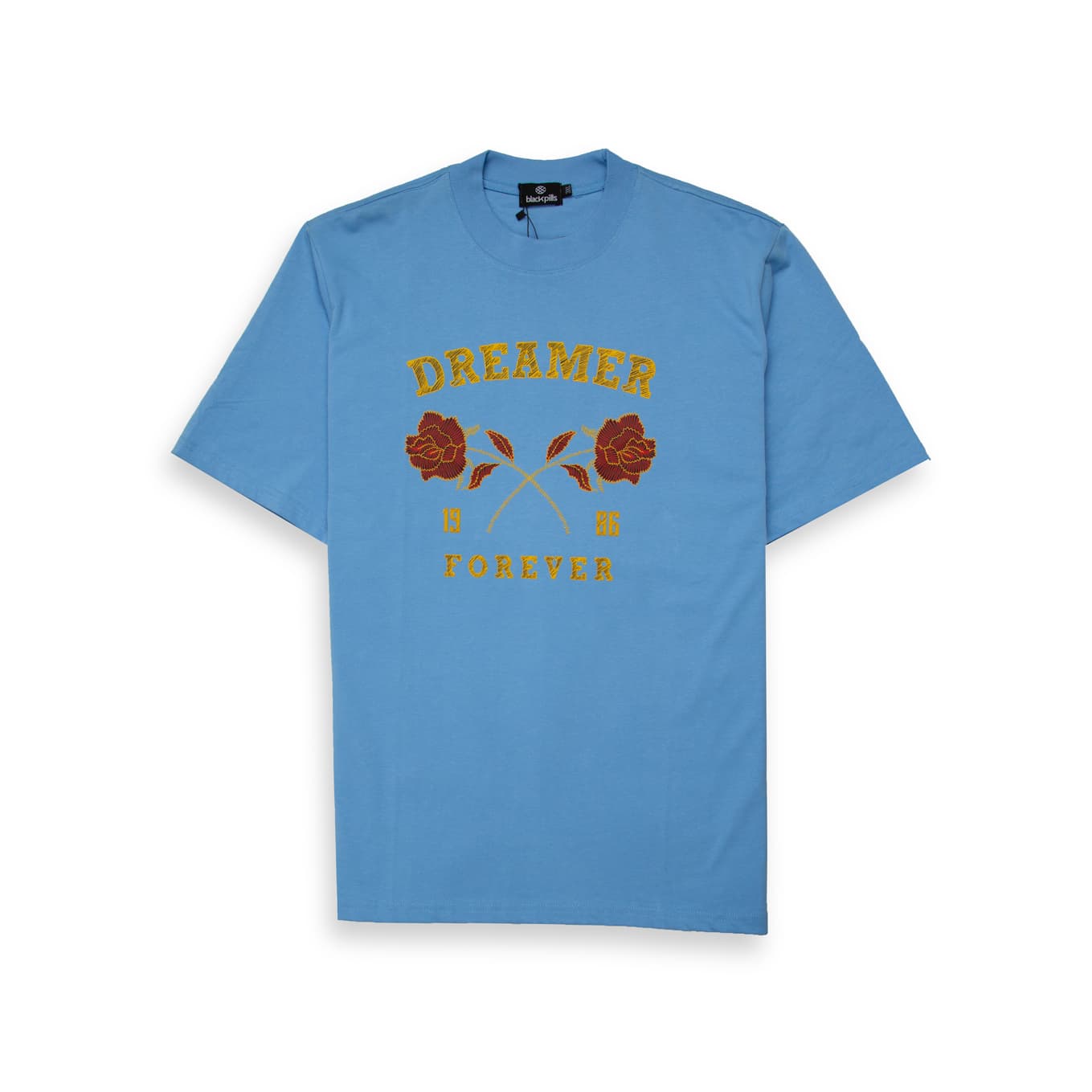 This is a short-sleeved, crew-neck t-shirt featuring a bold graphic print on the chest.