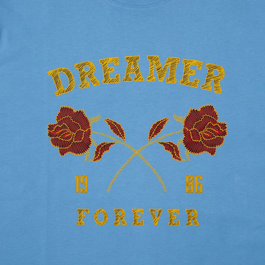 This is a short-sleeved, crew-neck t-shirt featuring a bold graphic print on the chest.