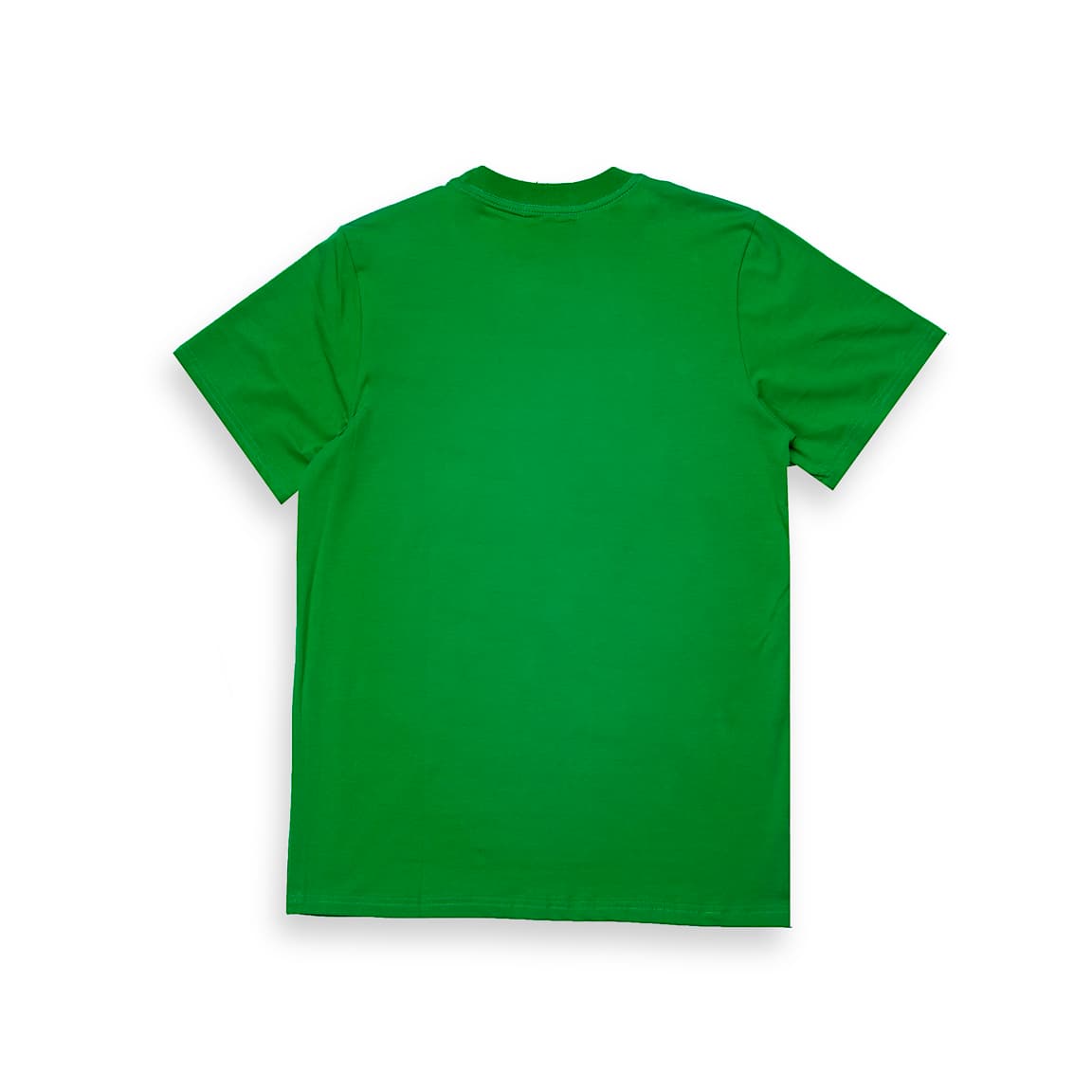 Kelly Green Emporio Armani t-shirt with large neon yellow palm tree graphic on chest, designer unisex casual wear. 