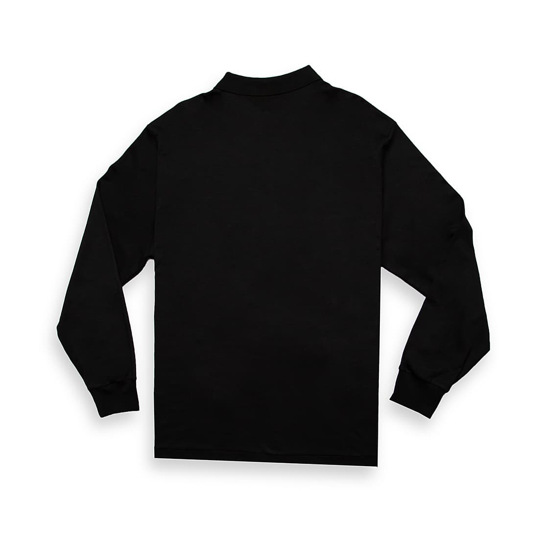Black Polo Ralph Lauren long sleeve piqué polo shirt with ribbed cuffs and tan embroidered Polo Pony logo, men's classic fit.