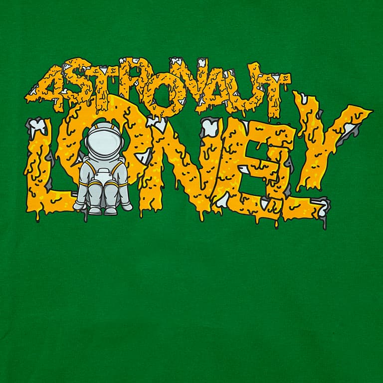 A vibrant, comfortable sleeveless t-shirt featuring a playful, hand-drawn style graphic that spells out "ASTRONAUT LONELY".