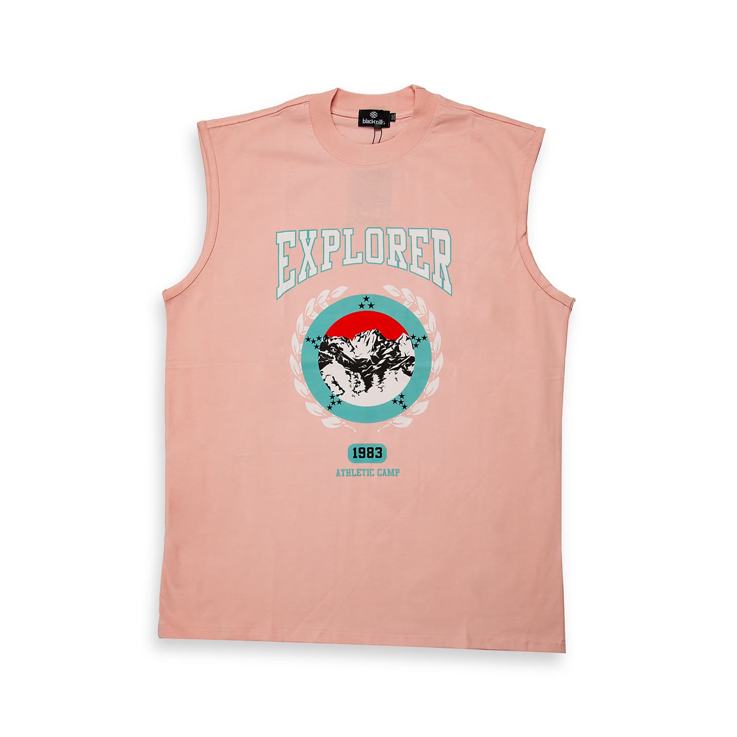 This is a relaxed-fit, sleeveless t-shirt (or tank top) featuring a vintage-inspired graphic print.