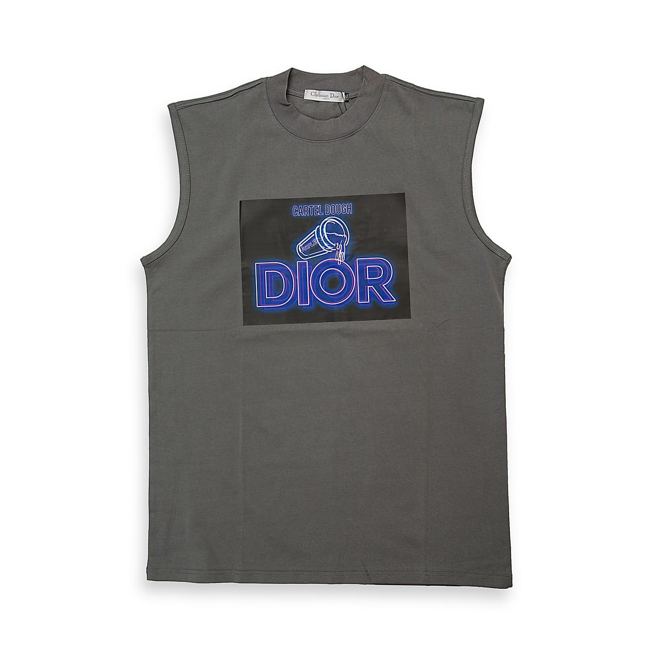 This is a relaxed-fit, heavyweight sleeveless t-shirt or tank top with a striking, modern graphic print on the chest.