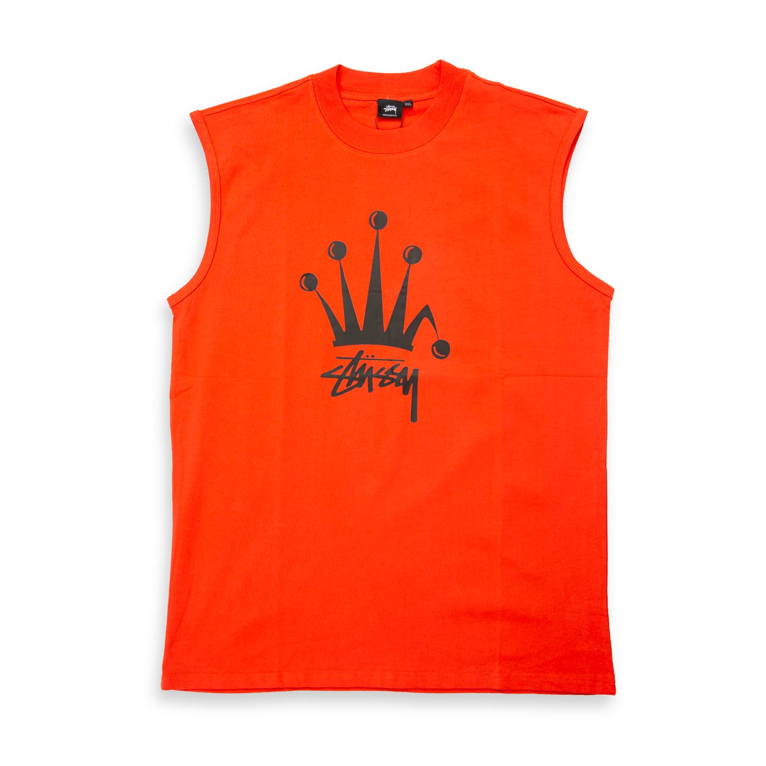 A vibrant, heavyweight cotton jersey sleeveless top (often called a muscle tank or muscle tee) from the pioneering streetwear brand Stussy.