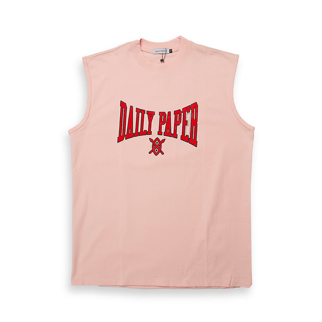 Daily Paper Light Pink Sleeveless Graphic T-Shirt - Unisex Cotton Muscle T-shirt  with Red Arched Logo