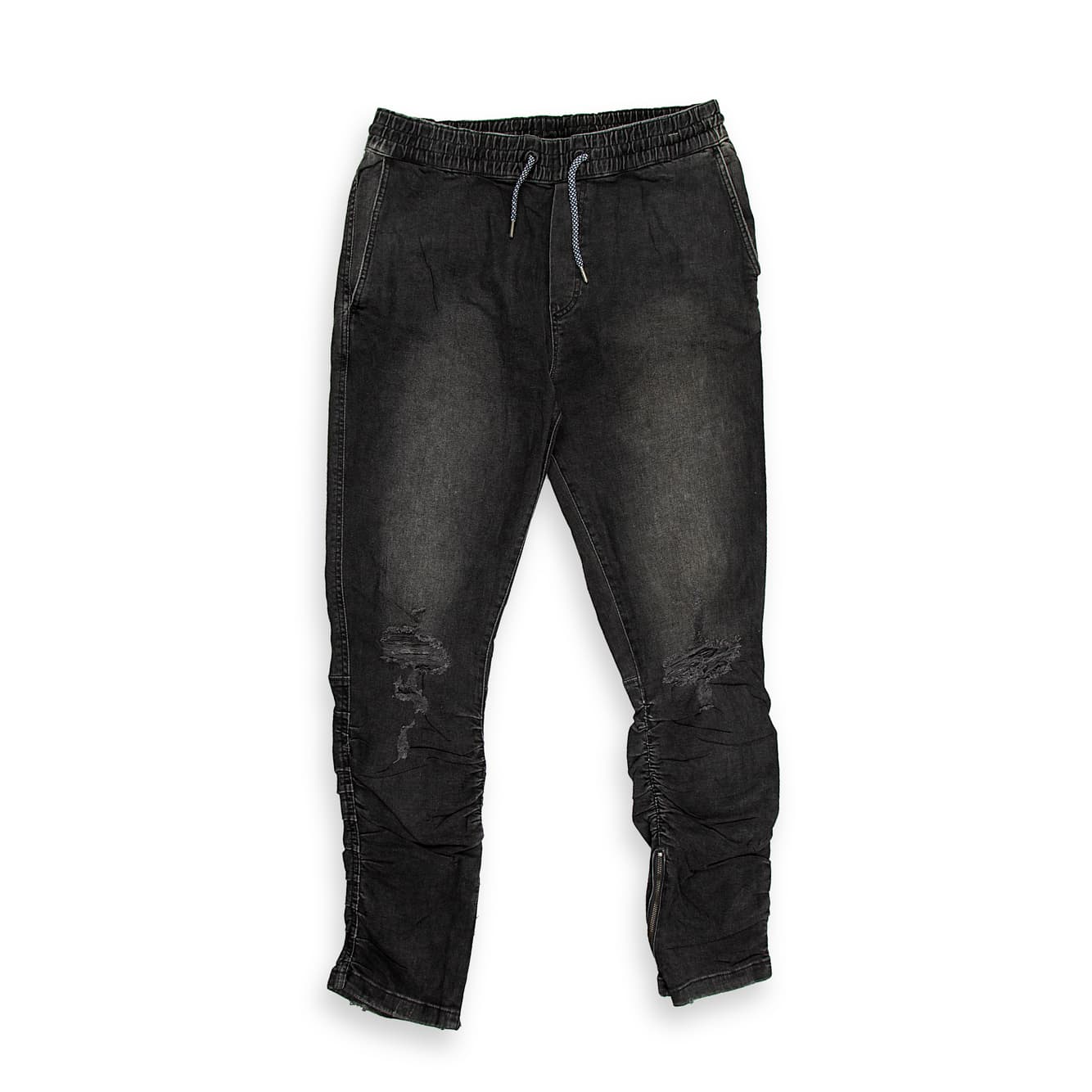 These are modern, comfortable denim joggers for men, blending the look of distressed jeans with the comfort and features of athletic pants