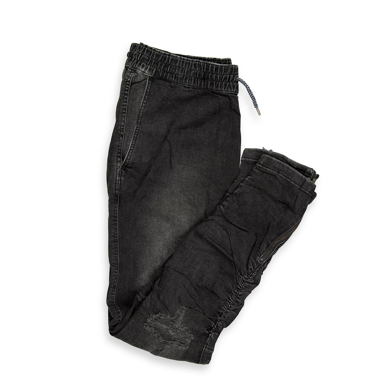 These are modern, comfortable denim joggers for men, blending the look of distressed jeans with the comfort and features of athletic pants