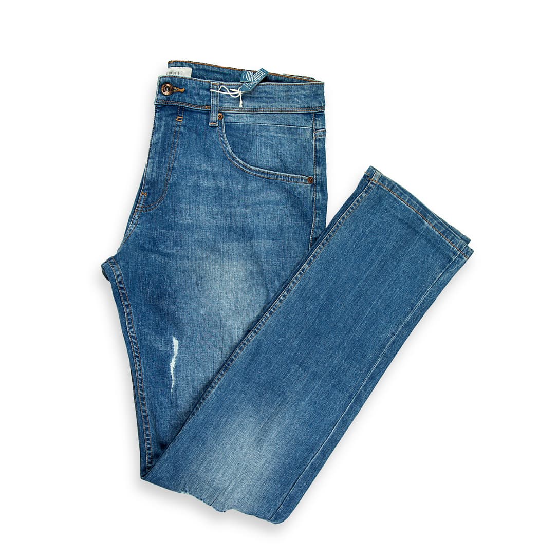 These are men's timeless, straight-fit jeans, featuring a classic five-pocket design, zip fly, and button closure.