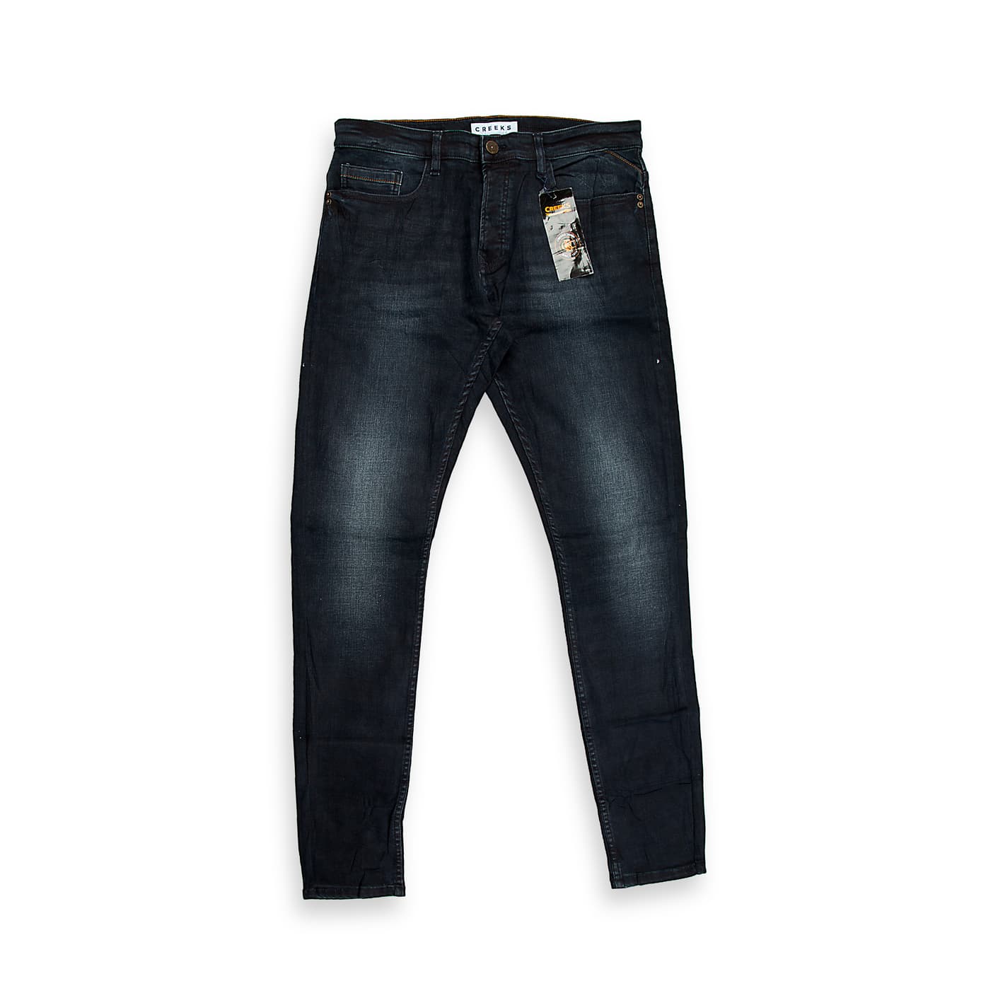 This denim has a subtly faded appearance, giving it a cool, contemporary, worn-in look.