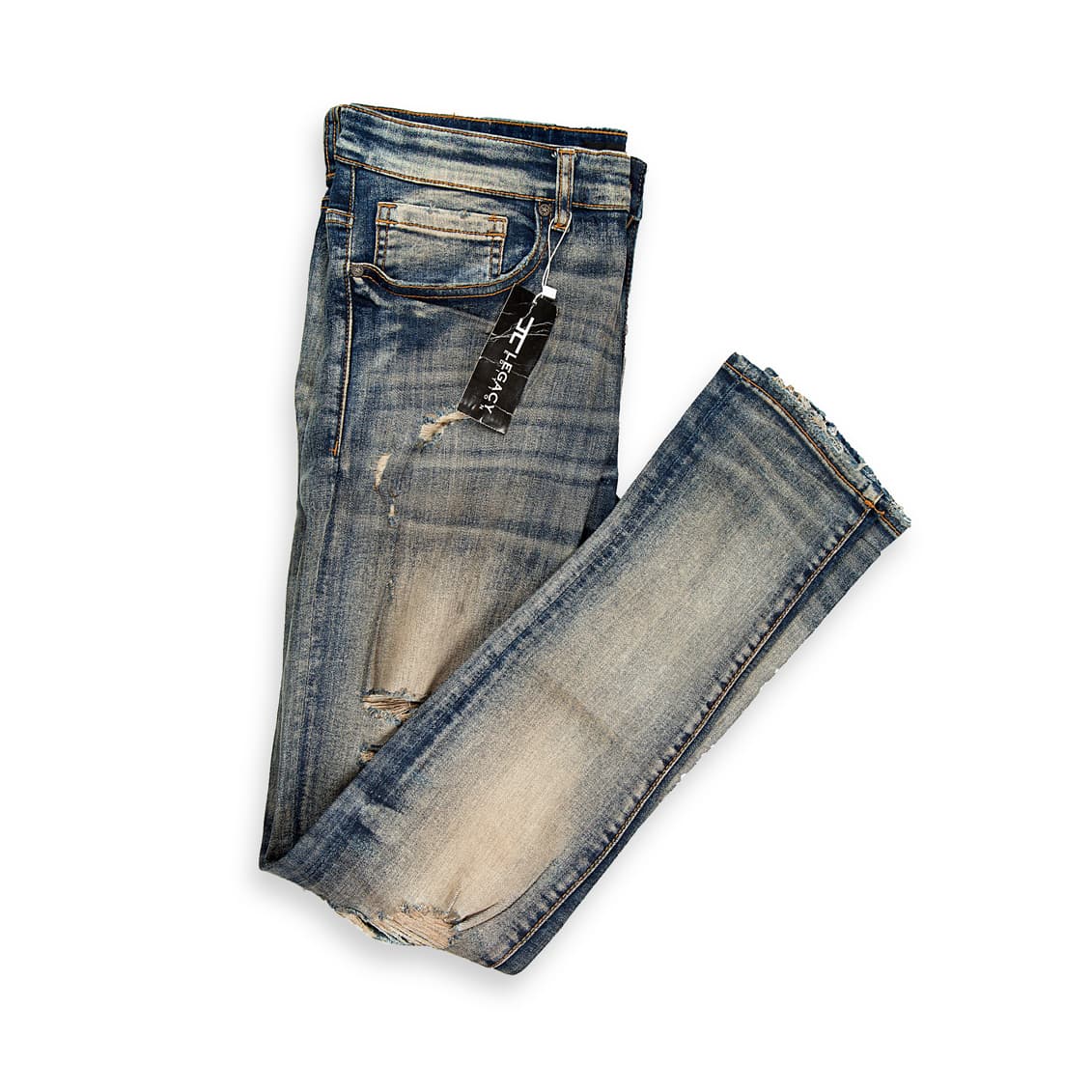 They feature an intense light blue/grey acid wash with a heavily bleached, almost marbleized texture, giving them a strong vintage 80s/90s grunge aesthetic.