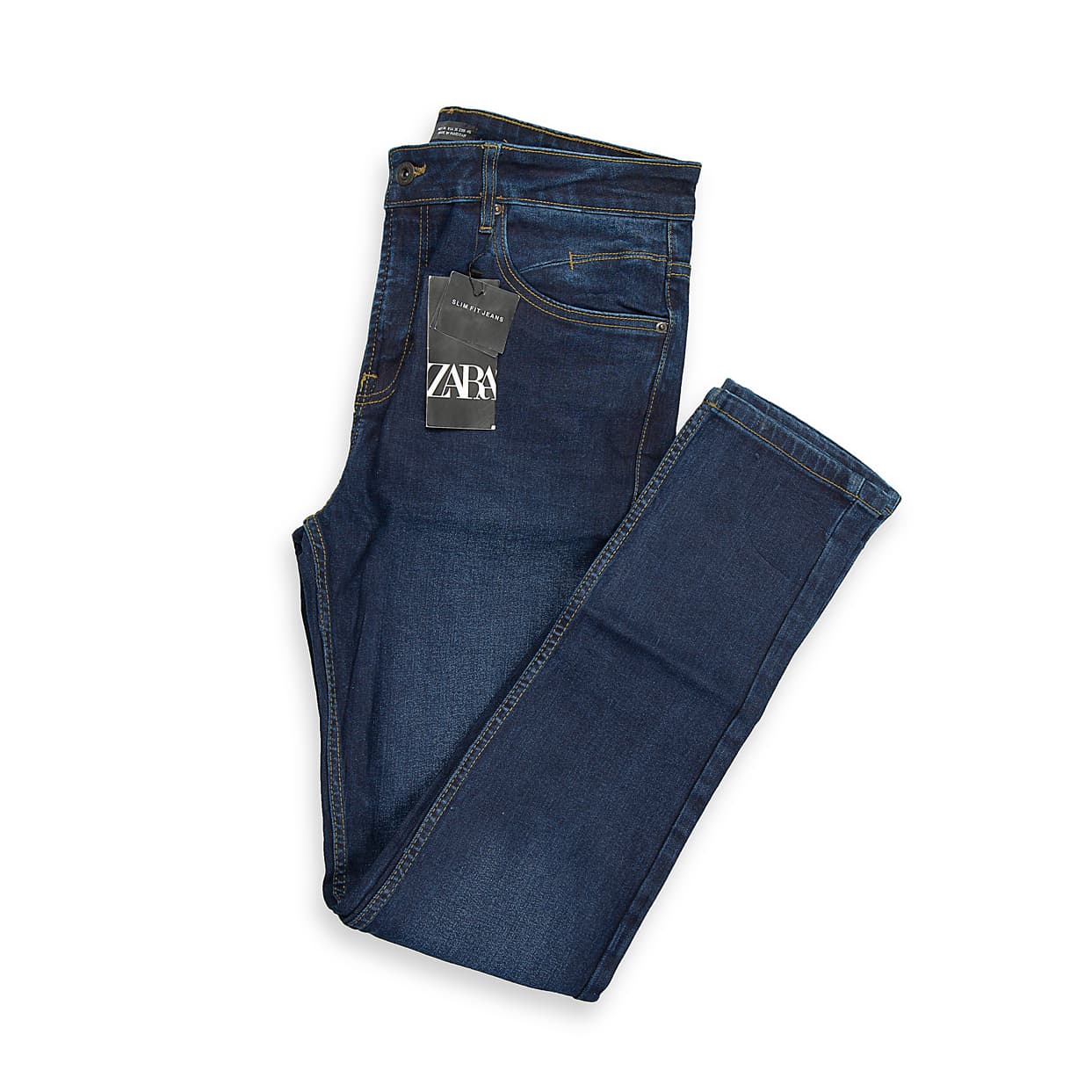 These classic, versatile jeans are designed for a sleek and tailored appearance without sacrificing comfort. They feature a deep, uniform dark indigo wash with very minimal, subtle whiskering, making them easy to dress up or down.