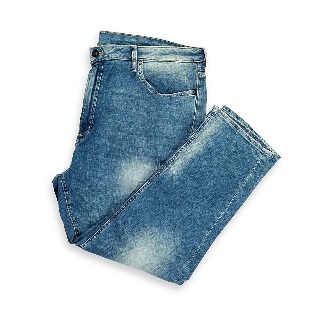 Mid-Blue Distressed Tapered Fit Men's Jeans with Whiskering