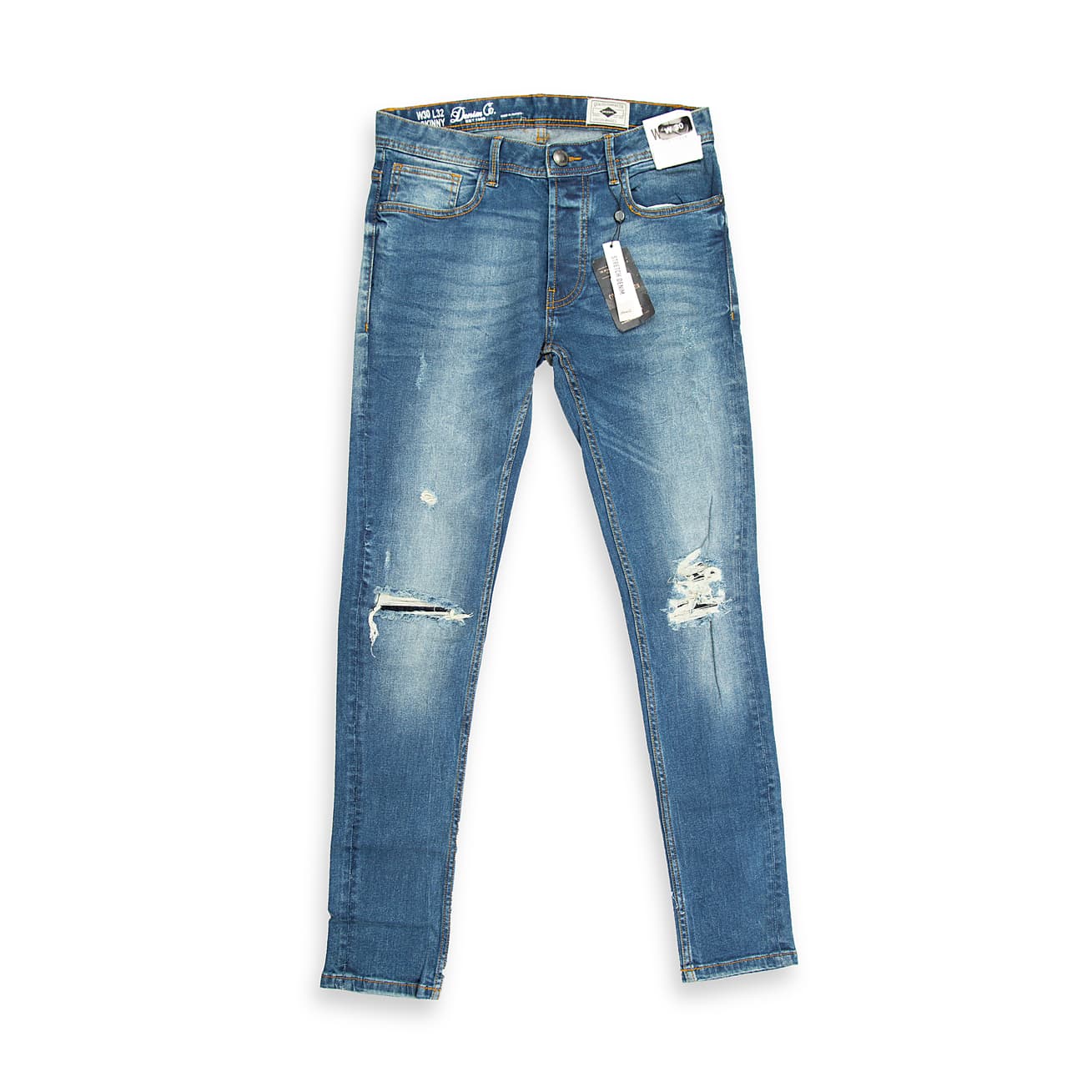 "Light Blue Distressed Slim Fit Jeans – Trendy Ripped Denim for Modern Streetwear"