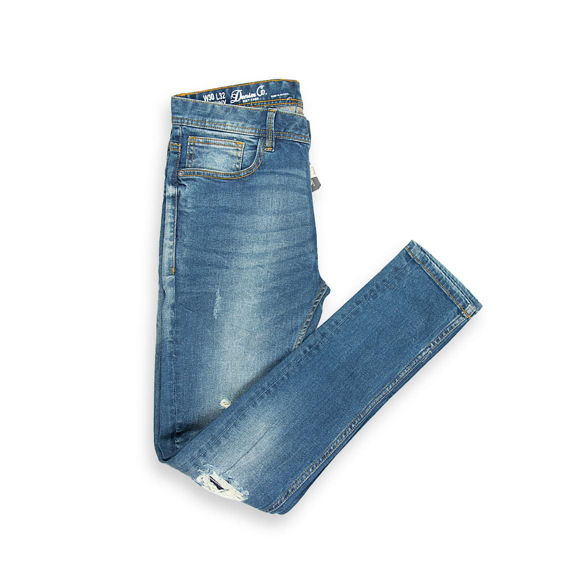 "Light Blue Distressed Slim Fit Jeans – Trendy Ripped Denim for Modern Streetwear"
