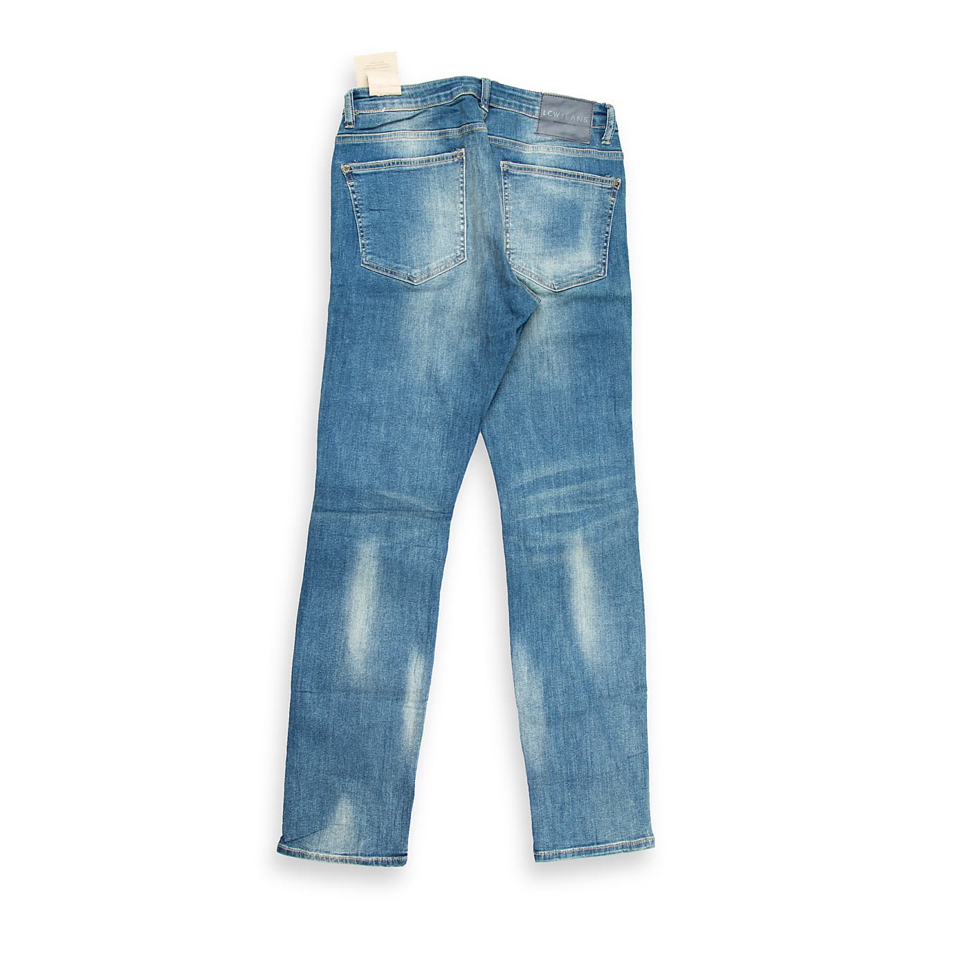 These are contemporary slim-fit jeans featuring a mid-rise waist and a tapered leg for a modern silhouette.