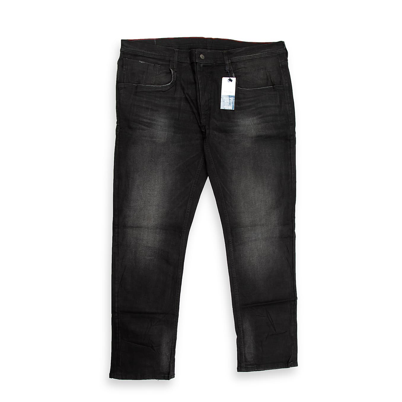 A stylish and comfortable pair of five-pocket jeans featuring a washed black finish.