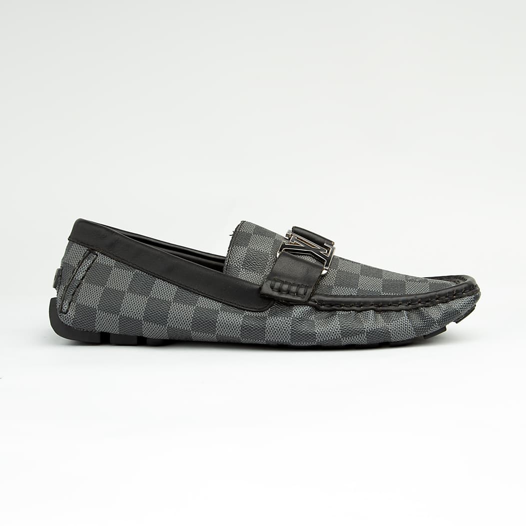 The Graphite Damier Roadster is a luxurious, classic slip-on driving moccasin.