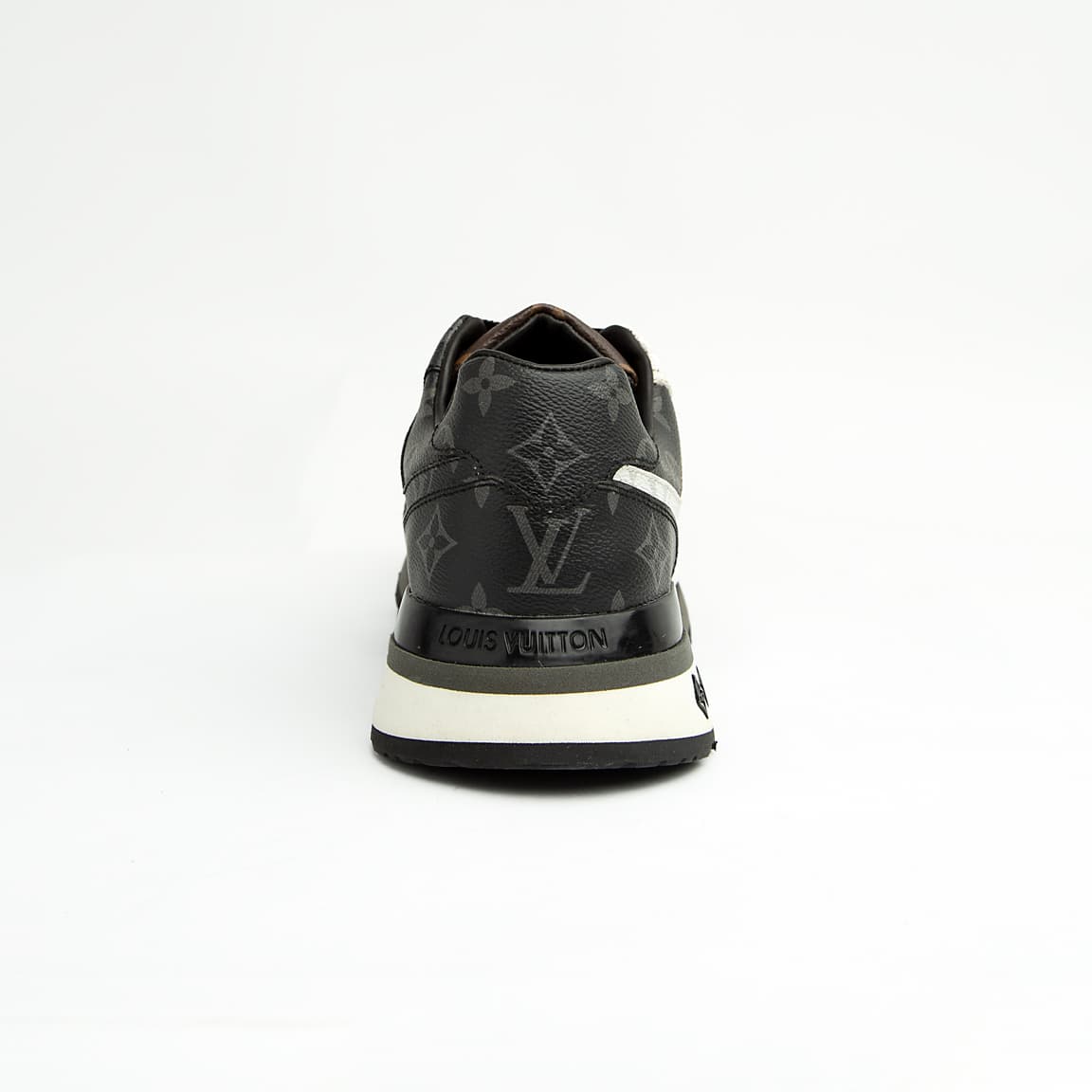 Louis Vuitton brown and white dual-tone unisex sneakers with monogram pattern and black sole, premium designer footwear.