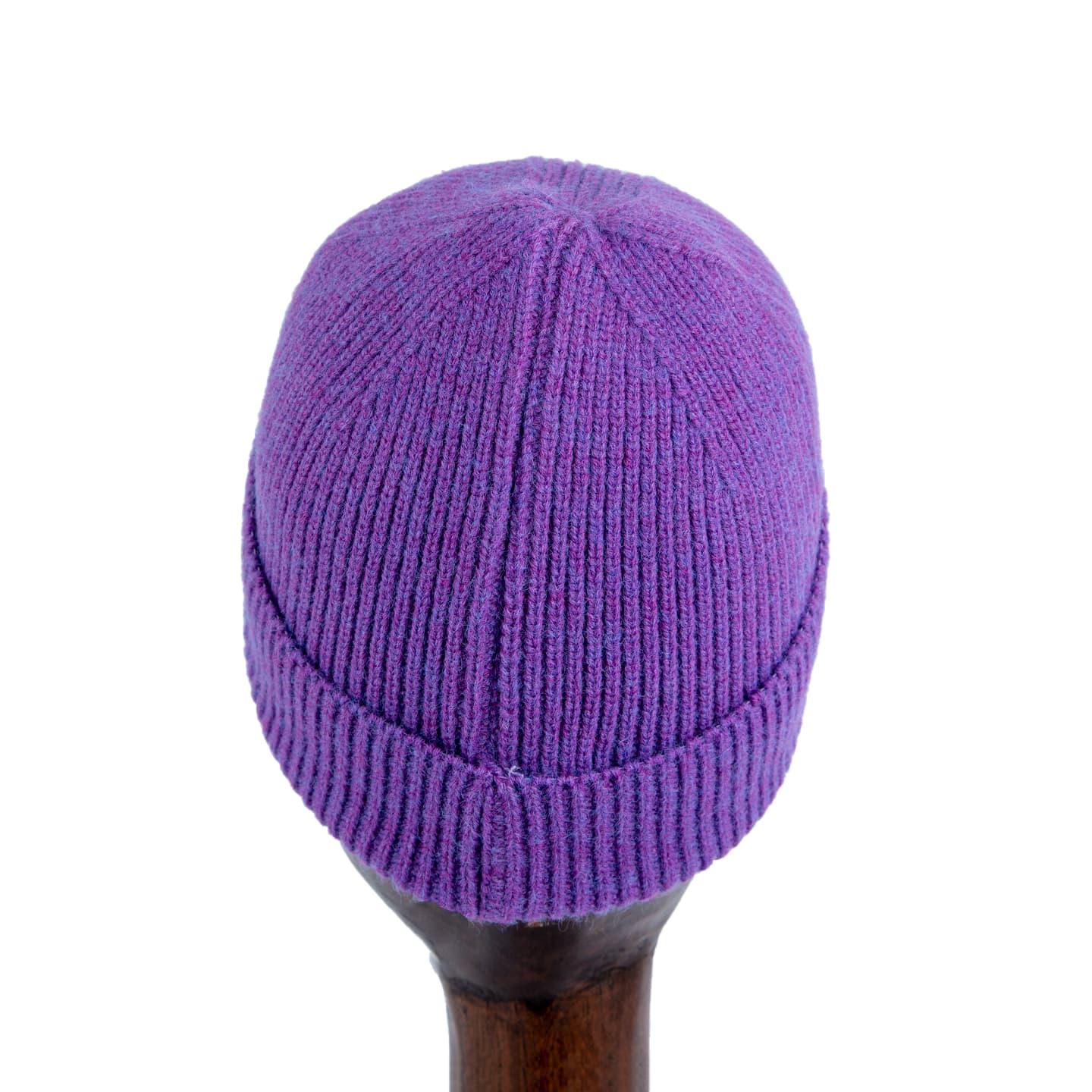 Ribbed Knit Wool Beanie in vibrant purple with iconic logo patch, designed for winter warmth and style