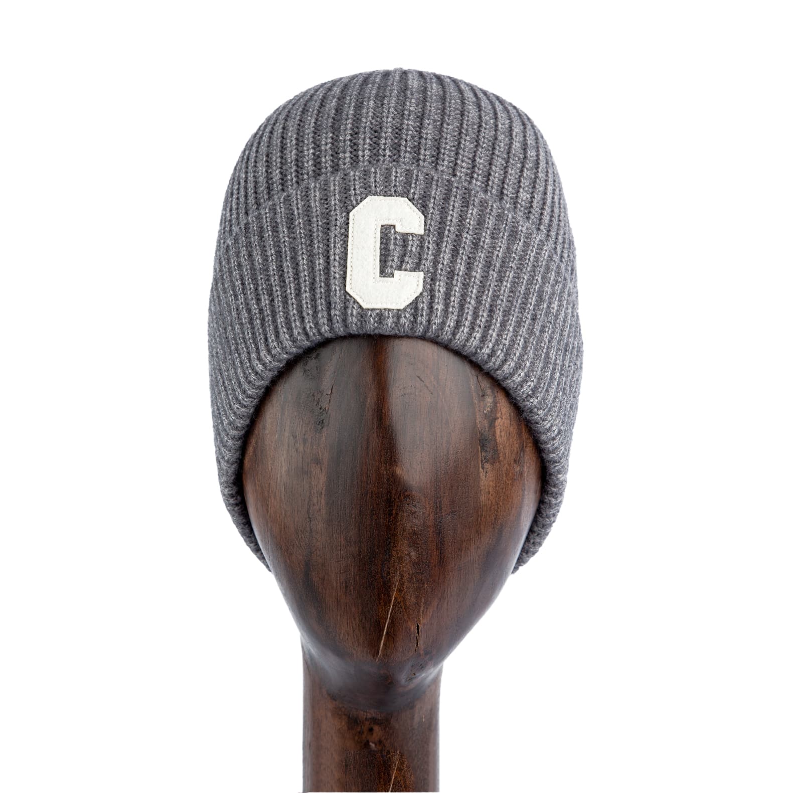 Ribbed Knit Wool Beanie Headwear in gray with embroidered logo, offering warmth, comfort, and timeless style for winter