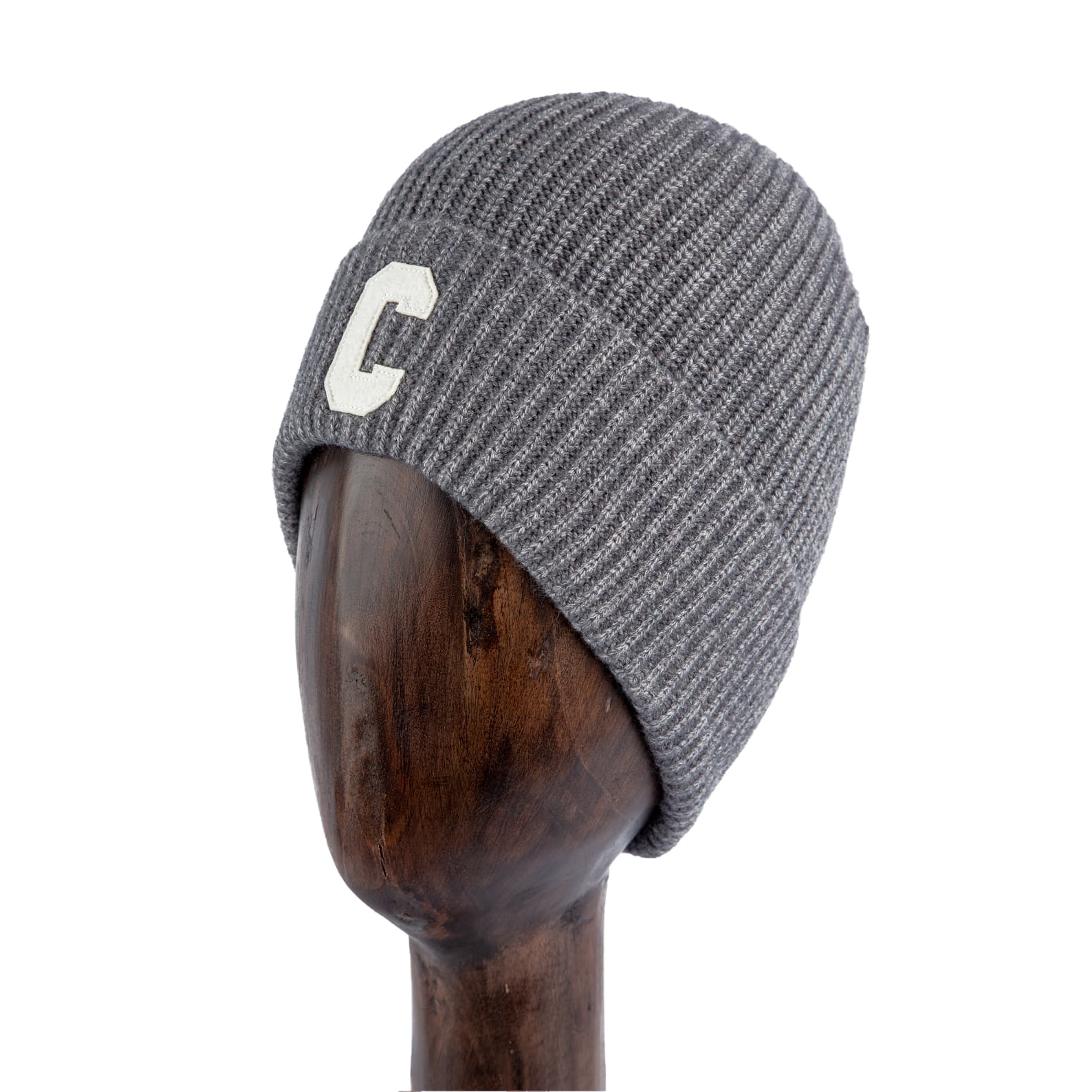 Ribbed Knit Wool Beanie Headwear in gray with embroidered logo, offering warmth, comfort, and timeless style for winter.