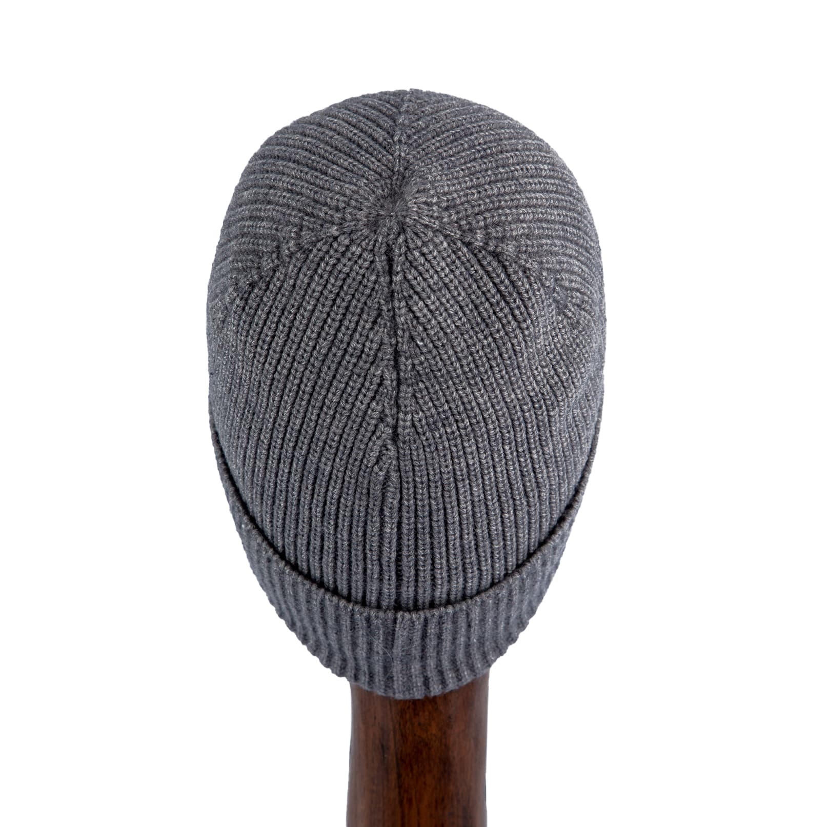 Ribbed Knit Wool Beanie Headwear in gray with embroidered logo, offering warmth, comfort, and timeless style for winter.