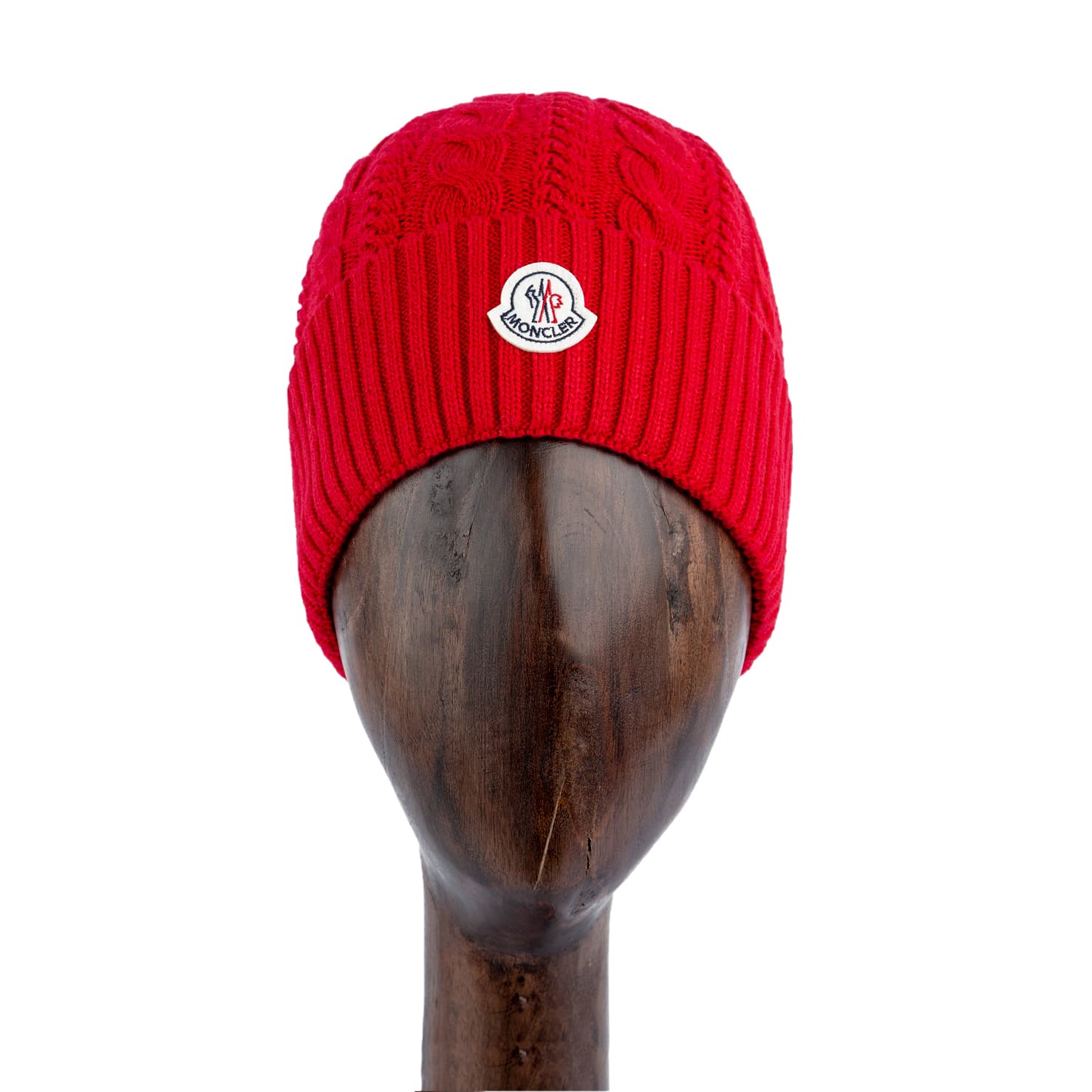 Red Cable-Knit Beanie, Stylish Wool Winter Headwear