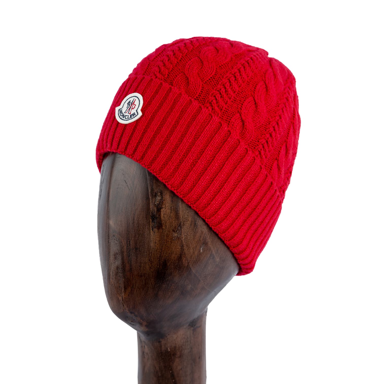 Red Cable-Knit Beanie, Stylish Wool Winter Headwear