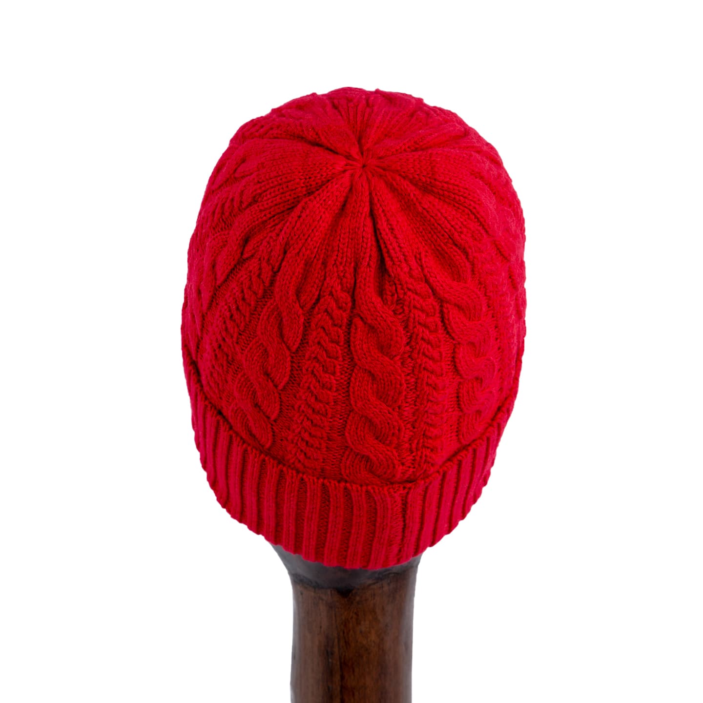 Red Cable-Knit Beanie, Stylish Wool Winter Headwear