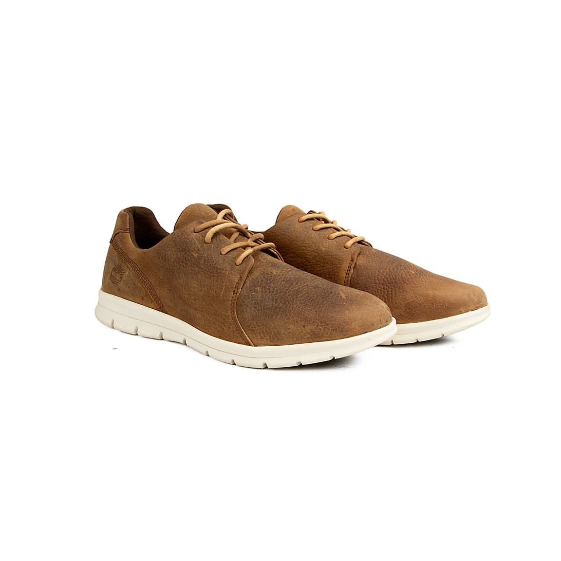 Brown leather casual lace-up shoes with white lightweight sole for men.