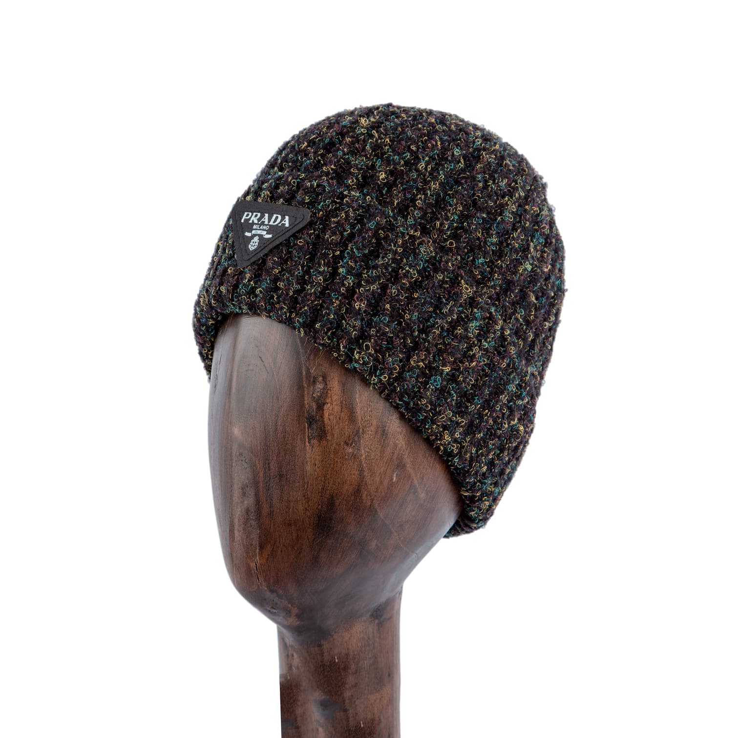 Multicolor knit wool beanie with triangle logo patch, unisex winter hat