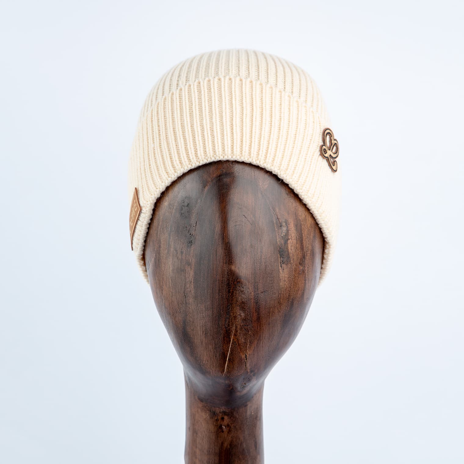 Rib-Knit Beanie, white, wool, Web detail & logo
