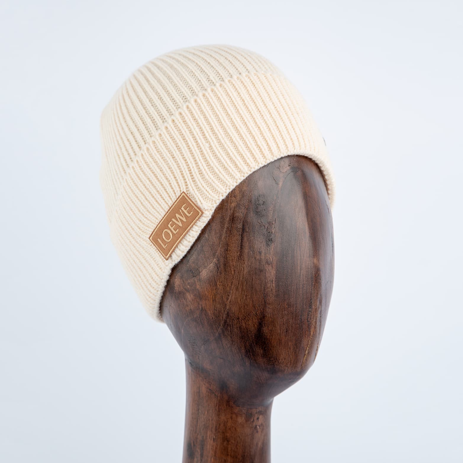 Rib-Knit Beanie, white, wool, Web detail & logo