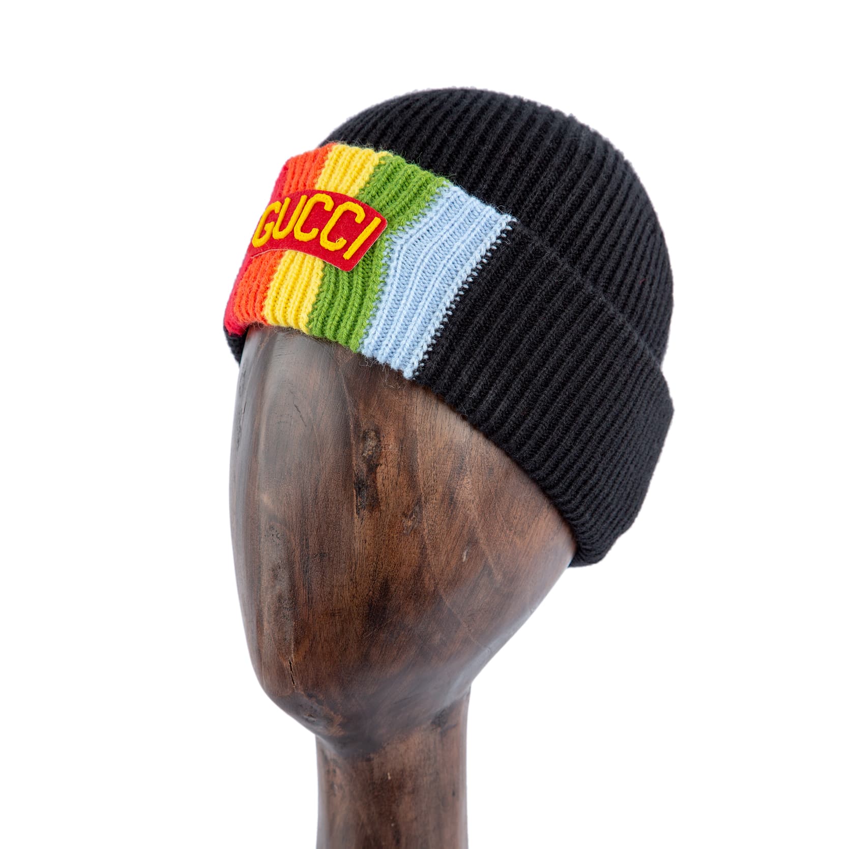 Wool Beanie, black, rainbow stripe, Shop on Agu.ng