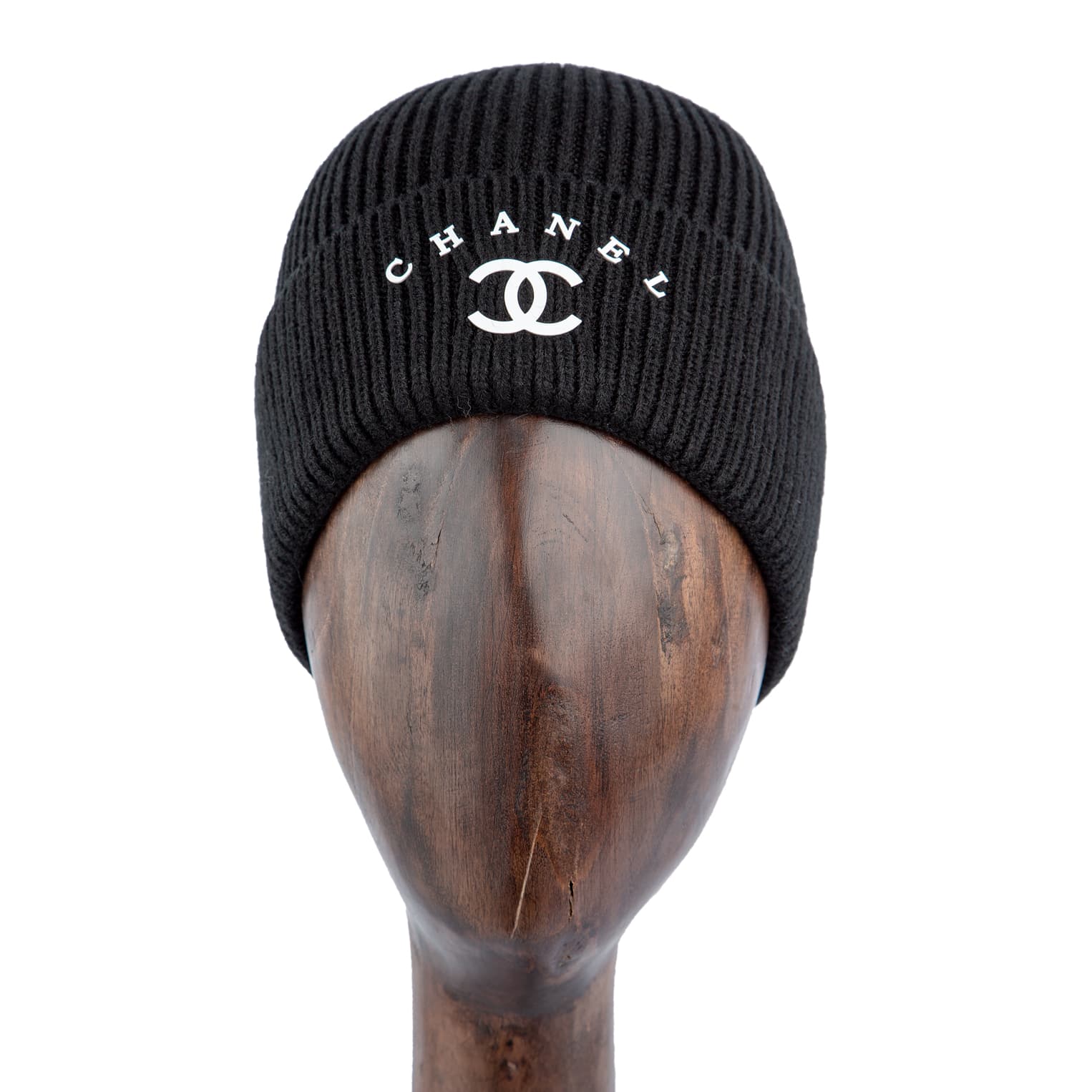 Rib-Knit Beanie, black, embroidered logo, winter hat