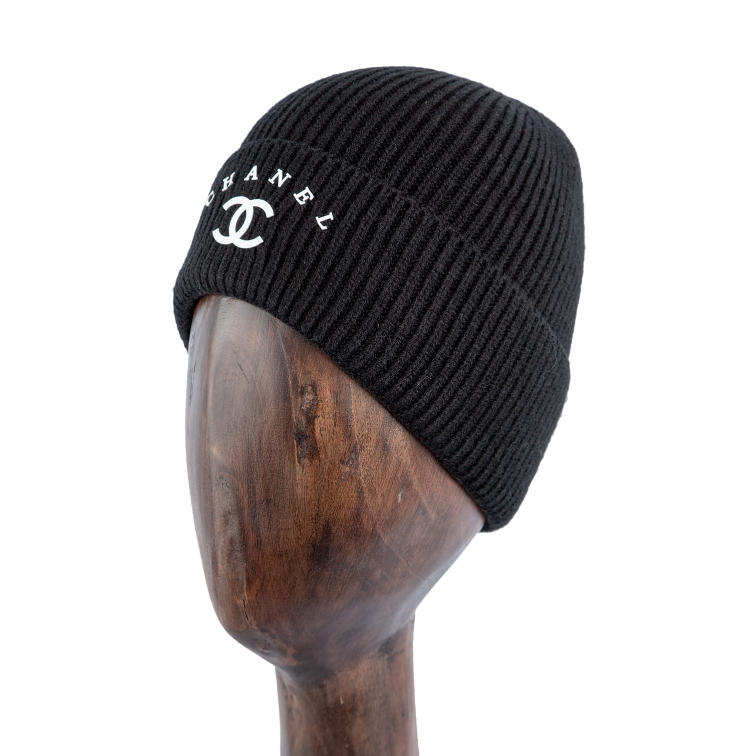 Rib-Knit Beanie, black, embroidered logo, winter hat