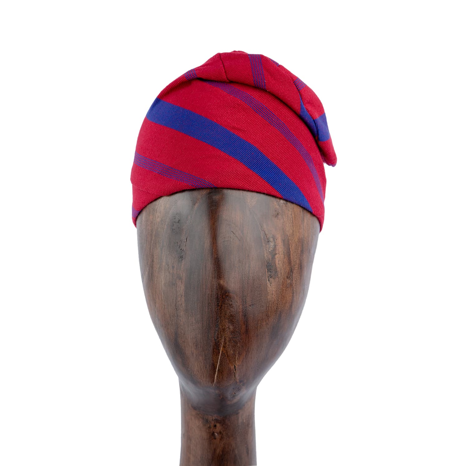 Vibrant red and blue striped Yoruba Men’s Traditional Hat / Fila