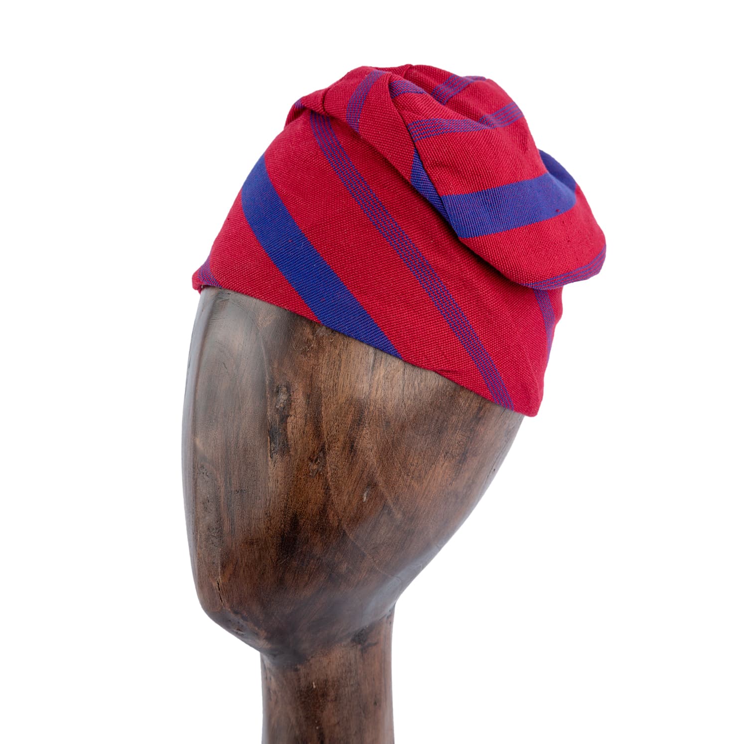 Vibrant red and blue striped Yoruba Men’s Traditional Hat / Fila