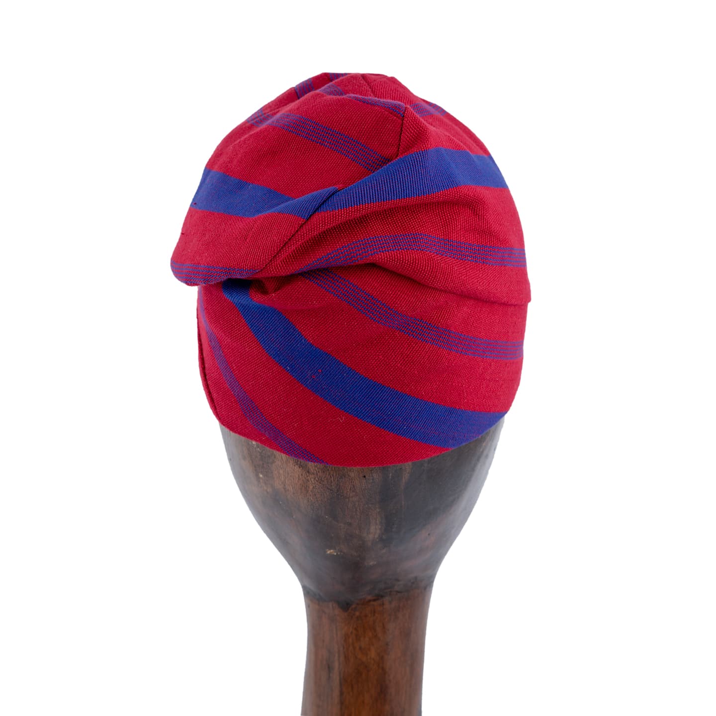Vibrant red and blue striped Yoruba Men’s Traditional Hat / Fila