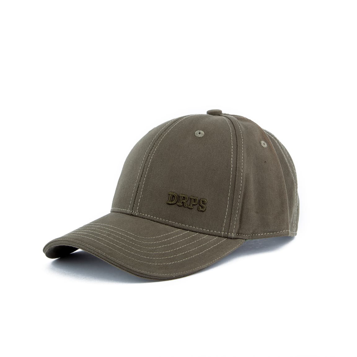 Unisex olive green face cap with 'DRPS' embroidery and adjustable strap