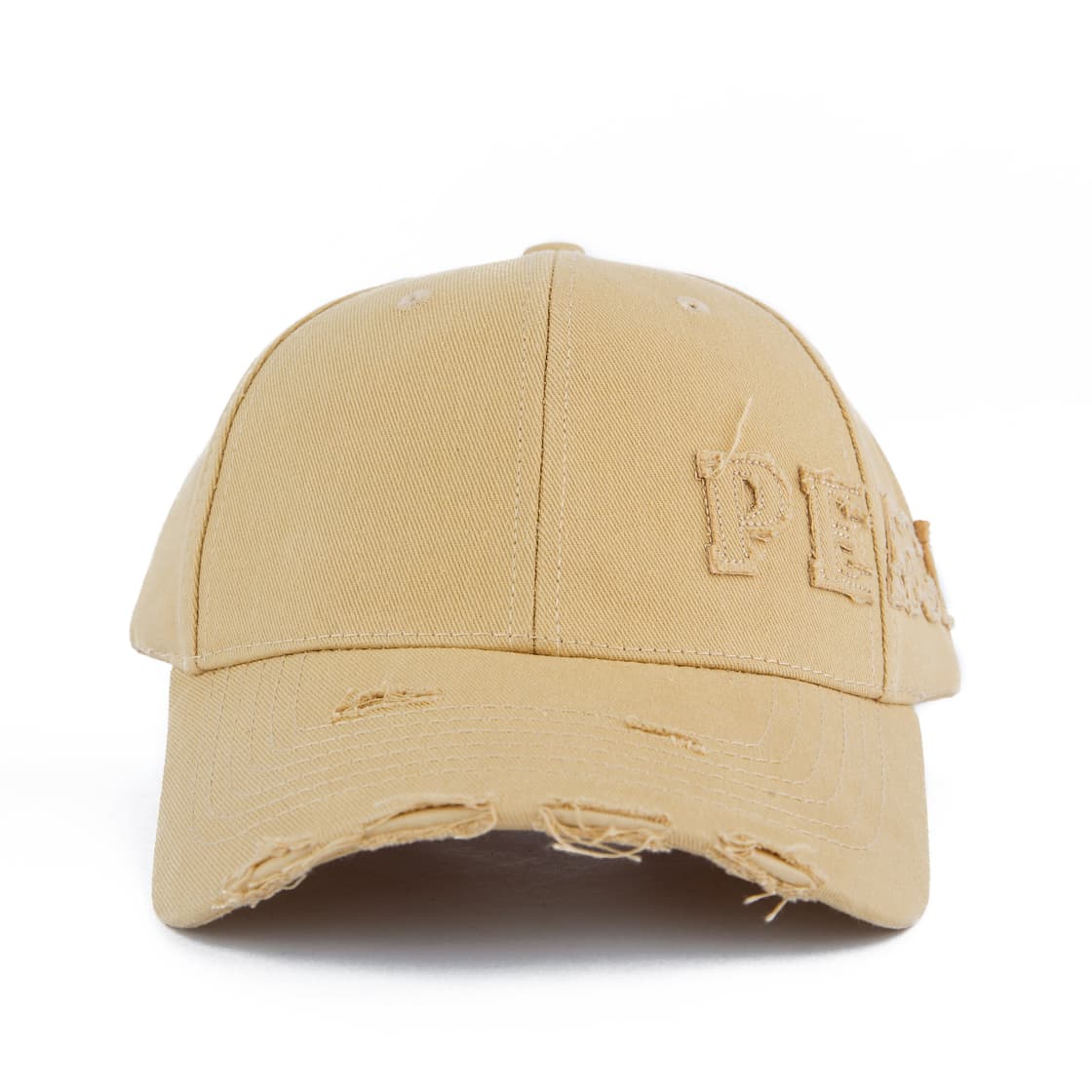 Beige Distressed Baseball Face Cap, Peace Logo, adjustable snapback, cotton cap