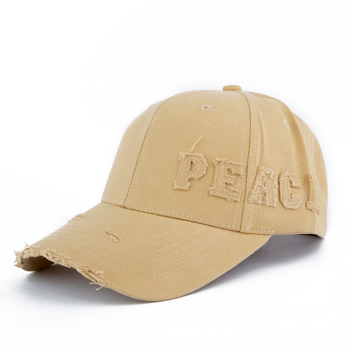 Beige Distressed Baseball Face Cap, Peace Logo, adjustable snapback, cotton cap