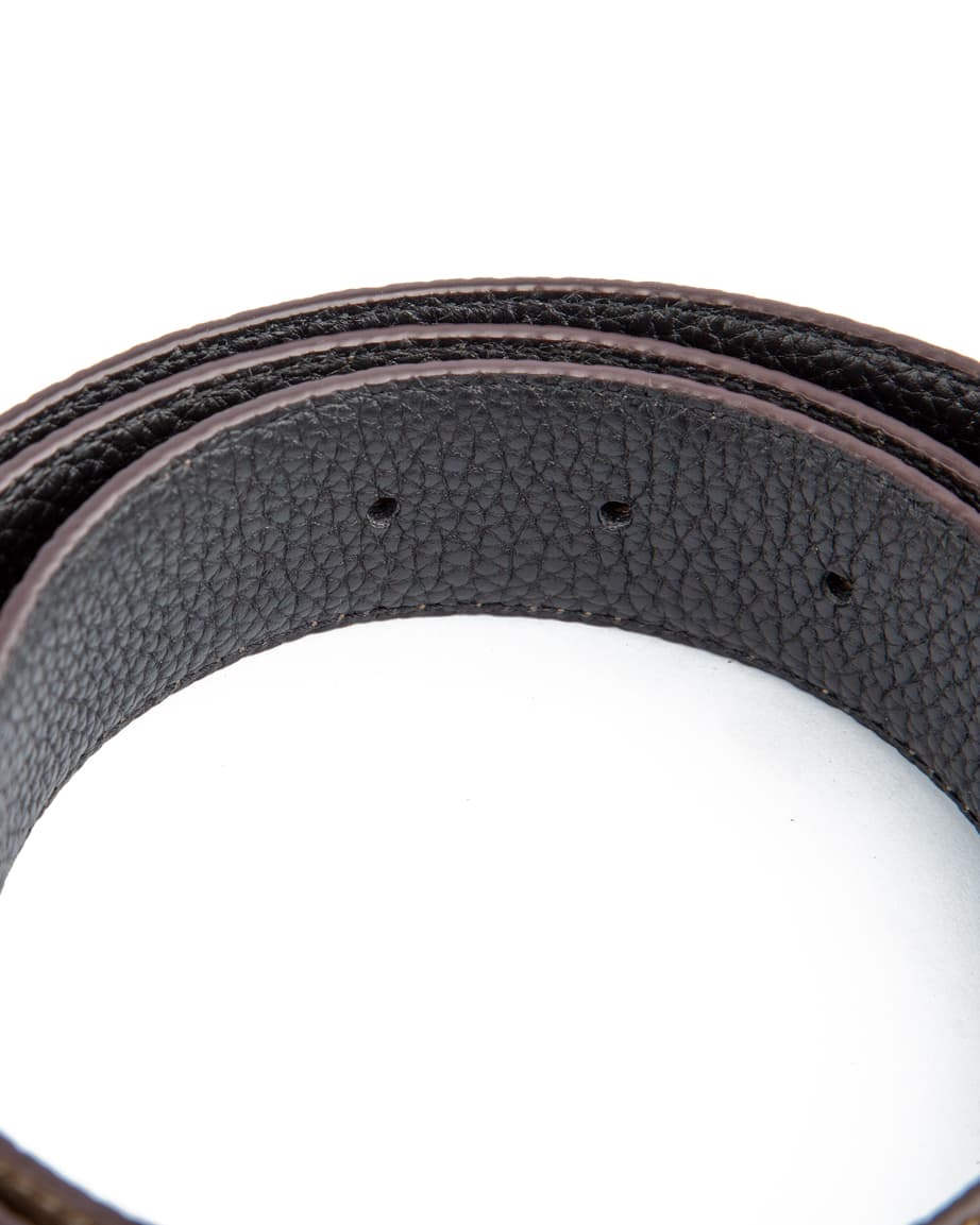 Salvatore Ferragamo men's reversible Gancini textured leather belt, dark brown and black with silver buckle
