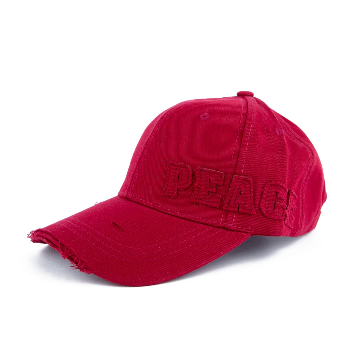 Red Distressed Baseball Cap, Peace Logo, adjustable snapback, cotton cap