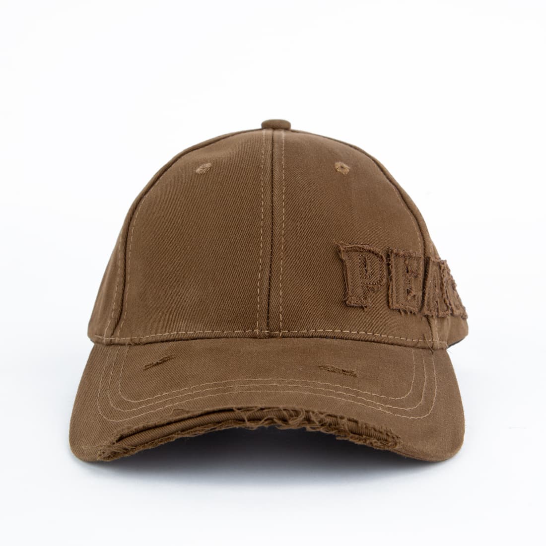 Brown Distressed Face Cap, Peace Logo, adjustable snapback, cotton cap
