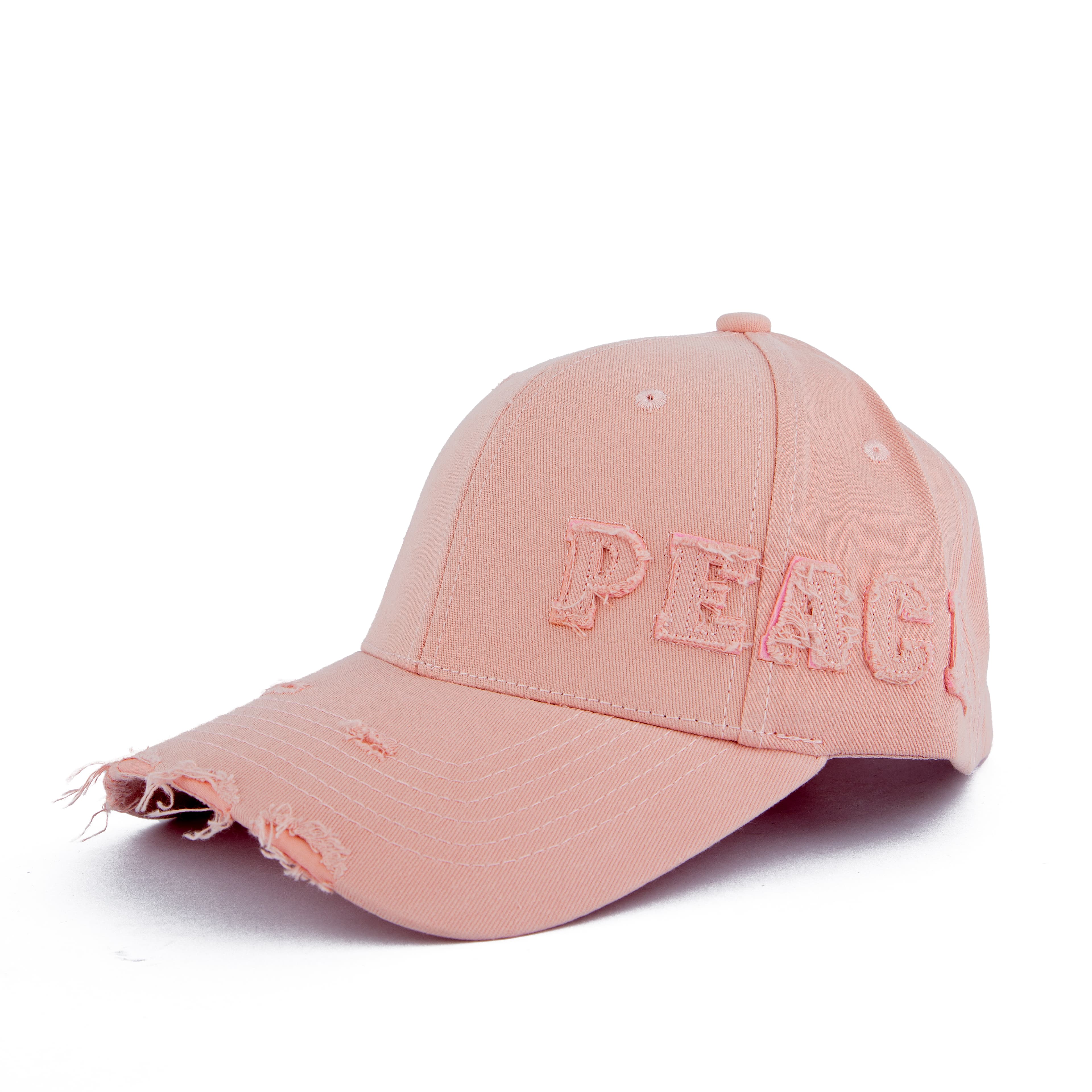 Pink Distressed Baseball Cap, Peace Logo, adjustable snapback, cotton cap