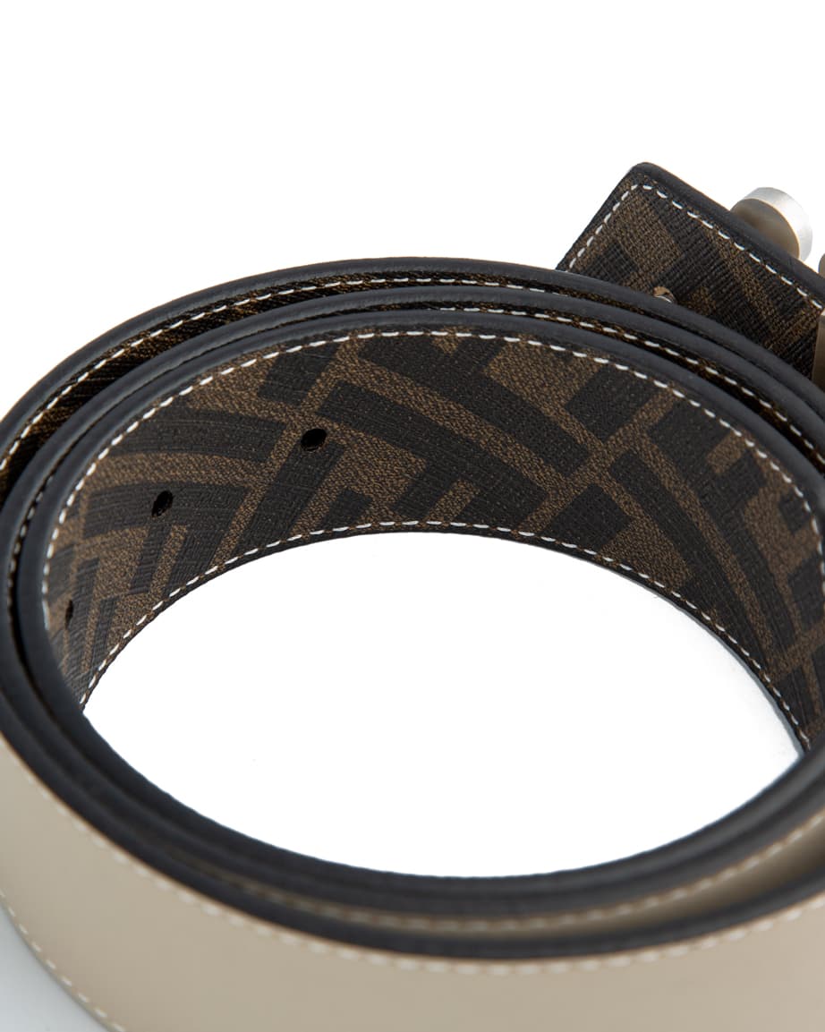 Light beige and brown reversible belt with silver FF logo buckle.