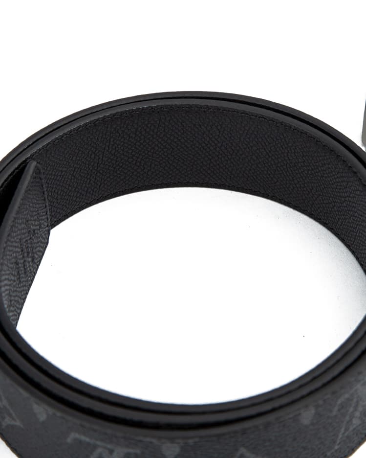 Elegant black monogram leather belt with a polished silver 'A' buckle – a versatile and stylish unisex accessory for any occasion.