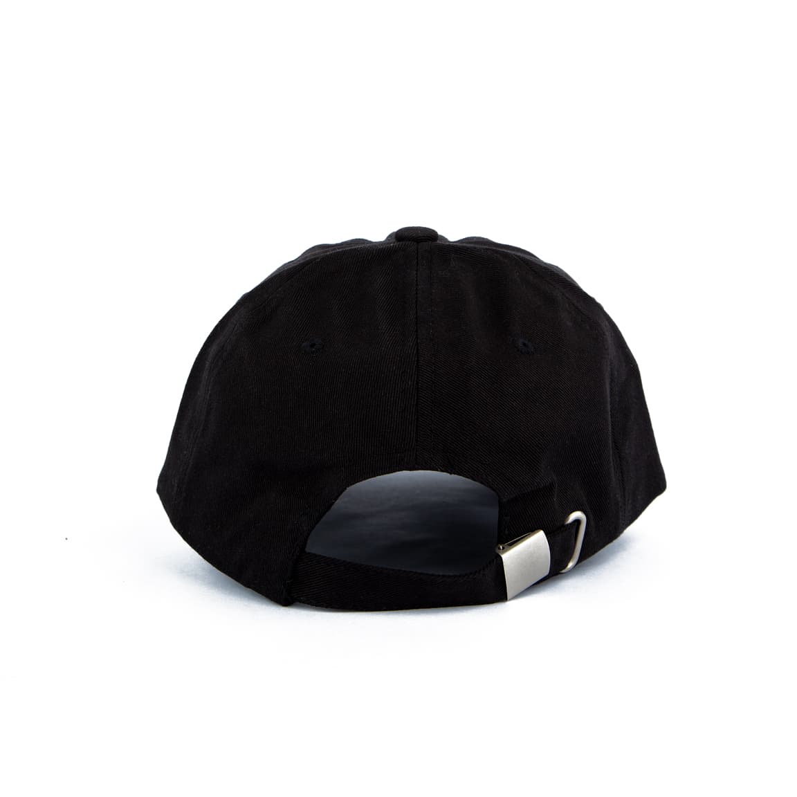 Black minimalist embroidered cap with white 'n' design, unisex and adjustable, perfect for casual and modern style enthusiasts.