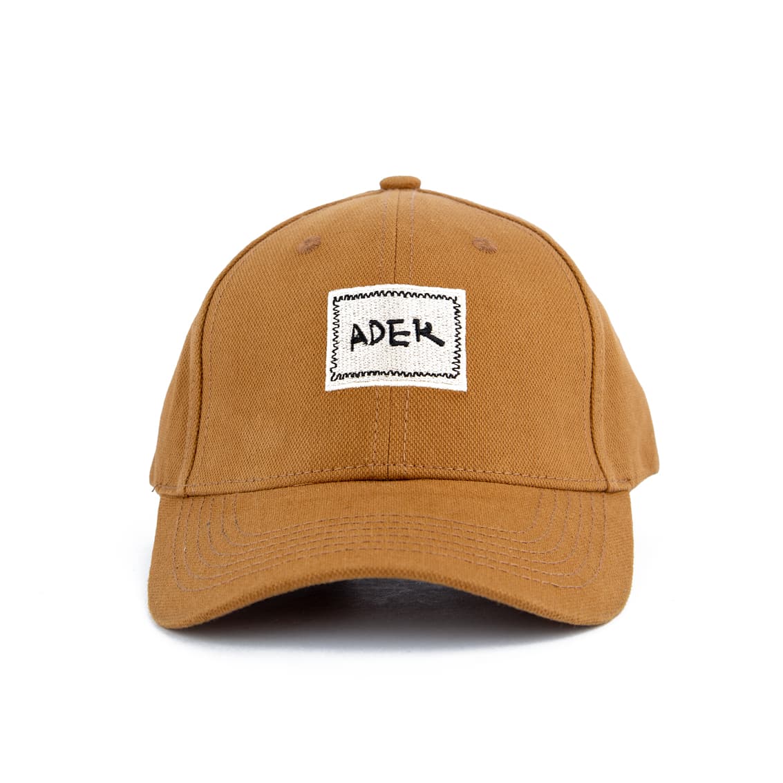 "Brown 'ADEK' embroidered cotton cap with an adjustable strap, unisex design, and modern streetwear vibe, perfect for all casual looks."